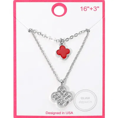 Fashnzfab Silver Dipped Double Quatrefoil Pendant Layered Necklace In Metallic