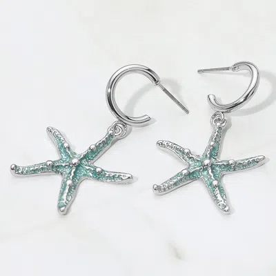 Fashnzfab Silver Dipped Enamel Starfish Dangle Earrings In Metallic