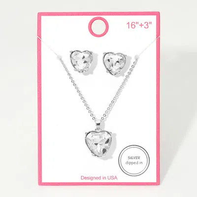 Fashnzfab Silver Dipped Heart Stone Cluster Pendant Necklace In Metallic