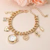 Fashnzfab Silver Dipped Key Lock Heart Love Bottle Glass Charm Watch Bracelet In Gold