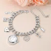 Fashnzfab Silver Dipped Key Lock Heart Love Bottle Glass Charm Watch Bracelet In Sand