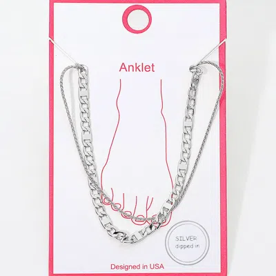 Fashnzfab Silver Dipped Layered Figaro Rope Chain Anklet In Metallic