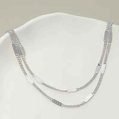 Fashnzfab Silver Dipped Layered Flat Disc Accent Curb Chain Necklace