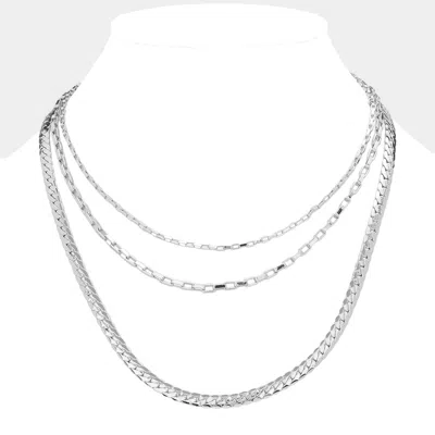 Fashnzfab Silver Dipped Metal Chain Layered Necklace In Multi