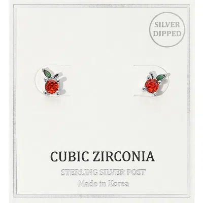 Fashnzfab Silver Dipped Mini Apple Cz Stone Stud Earrings In Multi