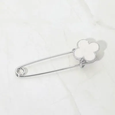 Fashnzfab Silver Dipped Mother Of Pearl Quatrefoil Safety Pin Brooch