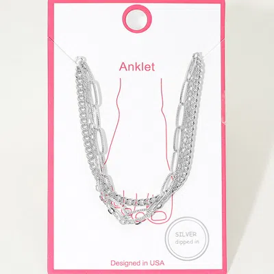 Fashnzfab Silver Dipped Multi Layer Chain Anklet In Metallic