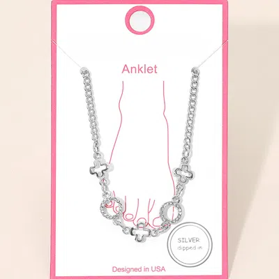 Fashnzfab Silver Dipped Open Quatrefoil Circle Charm Link Anklet