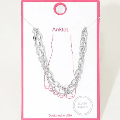 Fashnzfab Silver Dipped Oval Link Chain Layered Anklet In Metallic