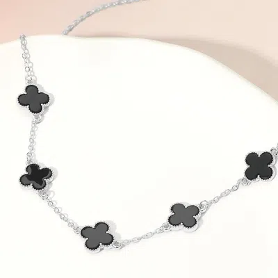 Fashnzfab Silver Dipped Quatrefoil Link Chain Necklace In Multi