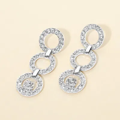 Fashnzfab Silver Dipped Rhinestone Circle Link Drop Earrings