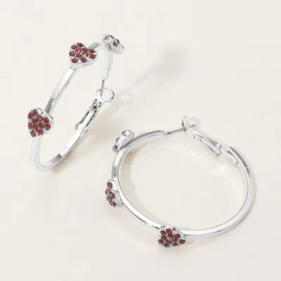 Fashnzfab Silver Dipped Rhinestone Pave Heart Charm Around Hoop Earrings In Orange