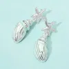 Fashnzfab Silver Dipped Starfish Seashell Drop Dangle Statement Earrings In Metallic