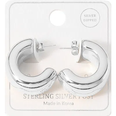 Fashnzfab Silver Dipped Sterling Silver Post Chunky Hoop Earrings In Multi