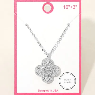 Fashnzfab Silver Dipped Stone Pave Quatrefoil Pendant Necklace In Multi