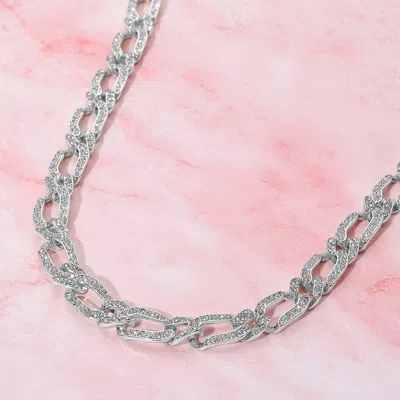 Fashnzfab Silver Dipped Stone Paved Chunky Chain Necklace In Metallic