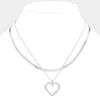 Fashnzfab Silver Dipped Stone Paved Open Heart Pendant Snake Chain Layered Necklace In White