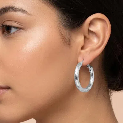 Fashnzfab Silver Dipped Textured Hoop Earrings 1.25" X 1.25" In Multi