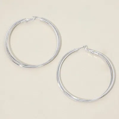 Fashnzfab Silver Dipped Textured Layered Hoop Earrings In Metallic