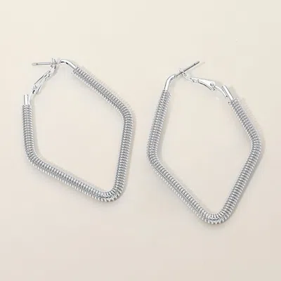 Fashnzfab Silver Dipped Textured Metal Geometric Hoop Earrings In Multi