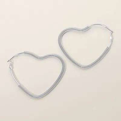 Fashnzfab Silver Dipped Textured Metal Heart Hoop Earrings In Multi