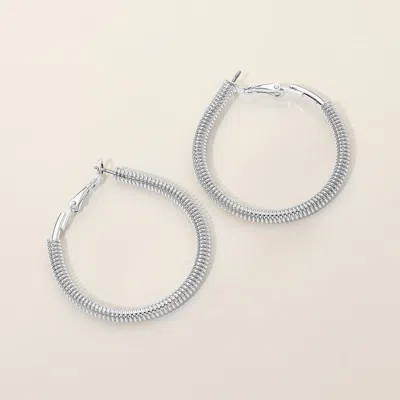 Fashnzfab Silver Dipped Textured Metal Hoop Earrings In Metallic