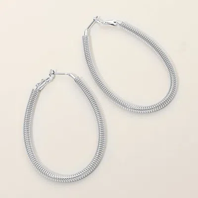 Fashnzfab Silver Dipped Textured Metal Oval Hoop Earrings