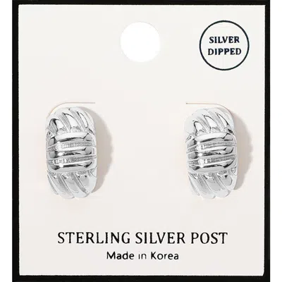 Fashnzfab Silver Dipped Textured Mini Half Hoop Earrings