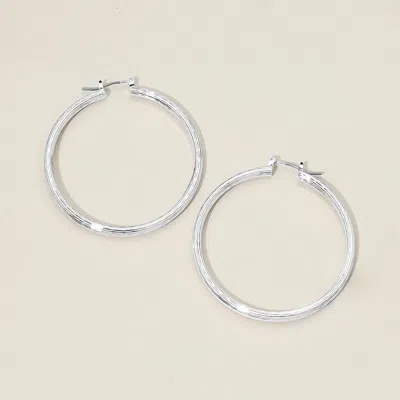 Fashnzfab Silver Dipped Textured Pin Catch Hoop Earrings 2" X 2" In Multi