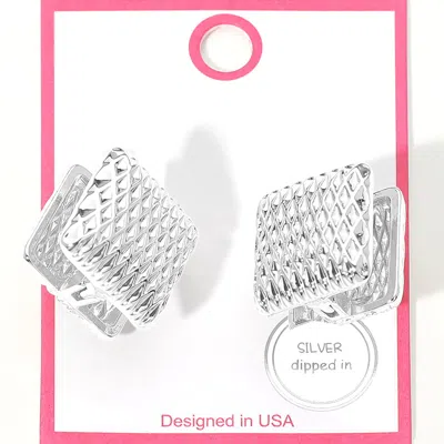 Fashnzfab Silver Dipped Textured Square Huggie Earrings