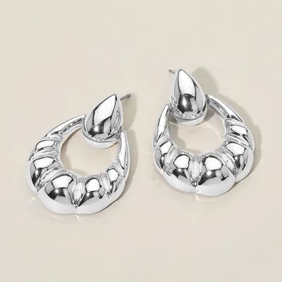 Fashnzfab Silver Dipped Textured Teardrop Door Knocker Earrings In Multi