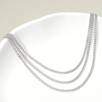 Fashnzfab Silver Dipped Triple Layer Classic Curb Chain Necklace