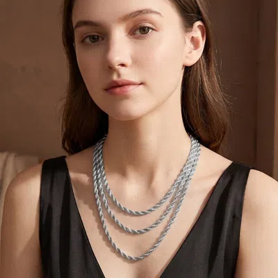 Fashnzfab Silver Dipped Triple Layered Twisted Rope Chain Necklace In Metallic
