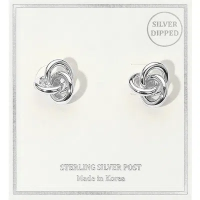 Fashnzfab Silver Dipped Twisted Knot Stud Earrings In Metallic
