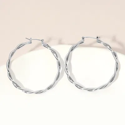 Fashnzfab Silver Dipped Twisted Pin Catch Hoop Earrings