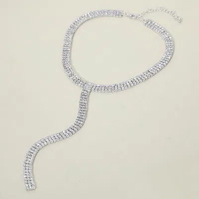 Fashnzfab Silver Dipped Y Shaped Rhinestone Necklace In Metallic