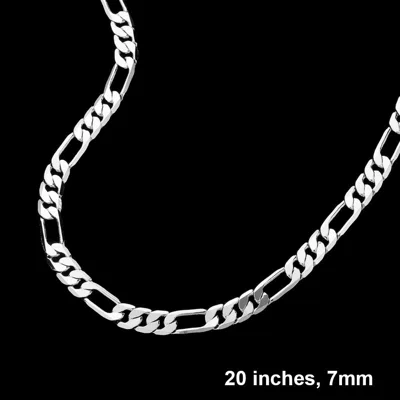 Fashnzfab Silver Plated 20 Inch 7mm Figaro Metal Chain Necklace In Multi