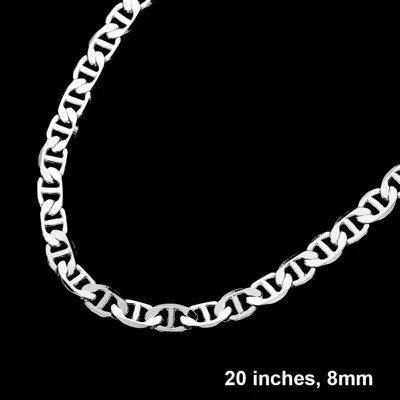 Fashnzfab Silver Plated 20 Inch 8mm Mariner Metal Chain Necklace In Metallic