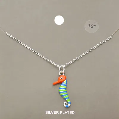 Fashnzfab Silver Plated Enamel Metal Seahorse Pendant Necklace In Yellow