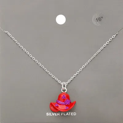 Fashnzfab Silver Plated Red Hat Pendant Necklace In Brown