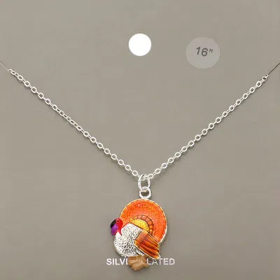 Fashnzfab Silver Plated Turkey Pendant Necklace In Orange