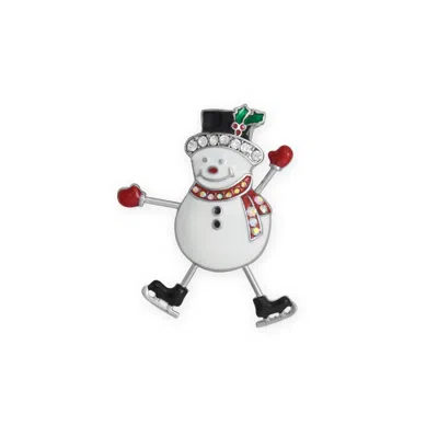 Fashnzfab Silver Tone Ice Skating Snowman Fashion Pin In Pattern