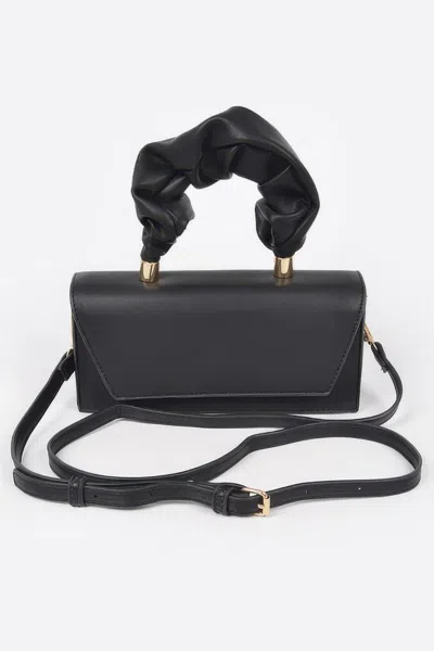 Fashnzfab Simple Flap Clutch W/wrinkled Handle In Black