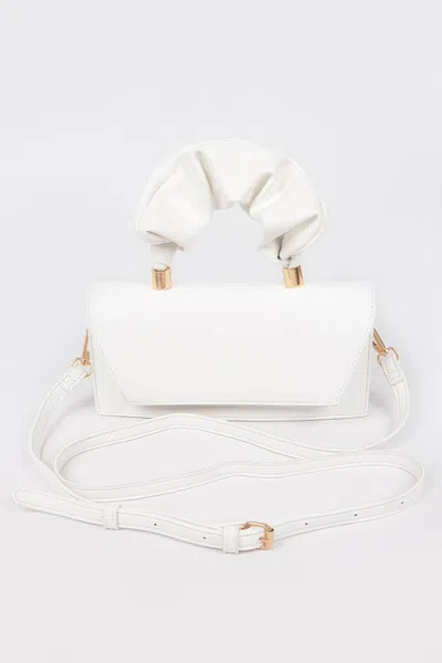 Fashnzfab Simple Flap Clutch W/wrinkled Handle In White