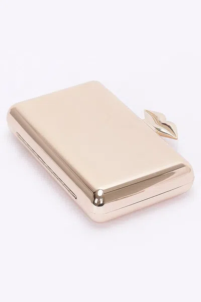 Fashnzfab Simple Metal Clutch In Beige