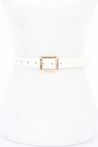 Fashnzfab Simple Square Buckle Faux Leather Belt In White