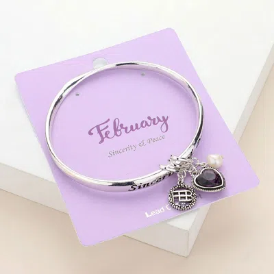 Fashnzfab Sincerity Peace February Heart Birthday Stone Charm Bracelet Amethyst, Antique Silver In Multi