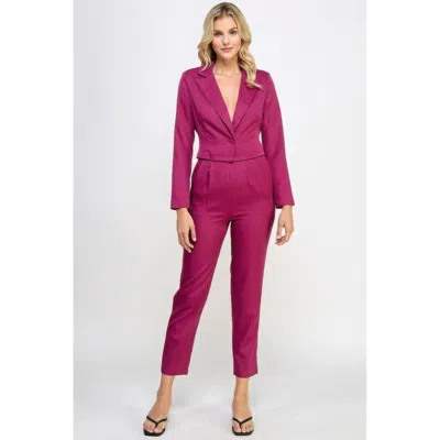 Fashnzfab Single Button Crop Blazer With Tailored Pants Set In Pink