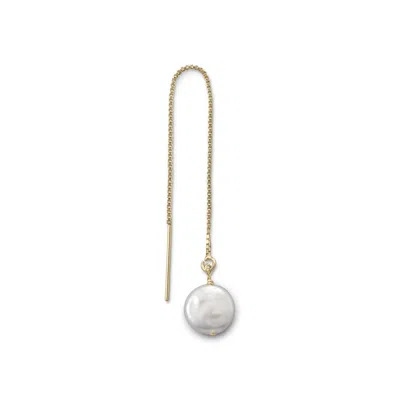 Fashnzfab Single Cultured Freshwater Coin Pearl Threader Earring In Silver