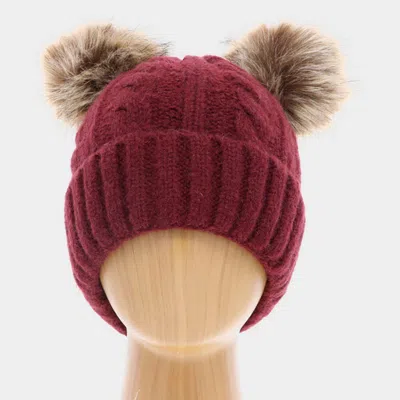 Fashnzfab Single Layered Two Pom Pom Cuffed Knit Beanie Hat In Pink
